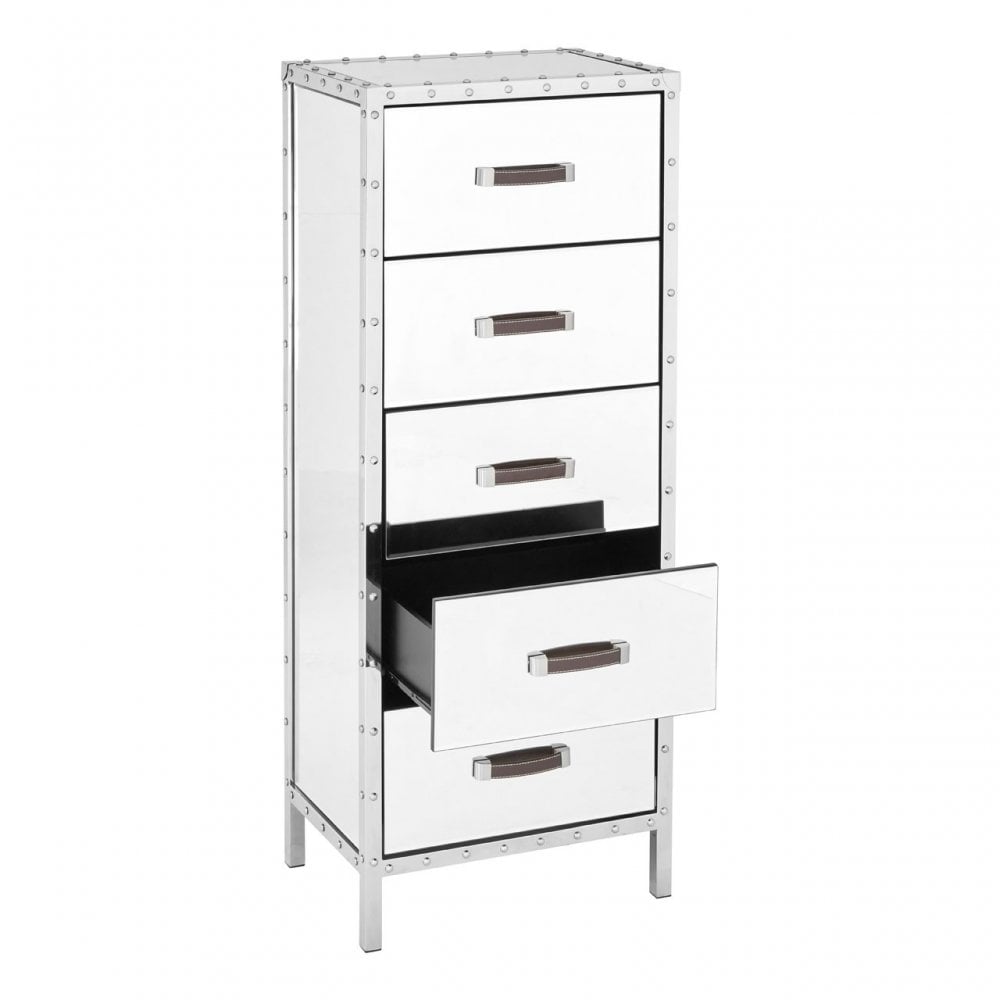 Rivet Chest, Mirrored Glass, Stainless Steel