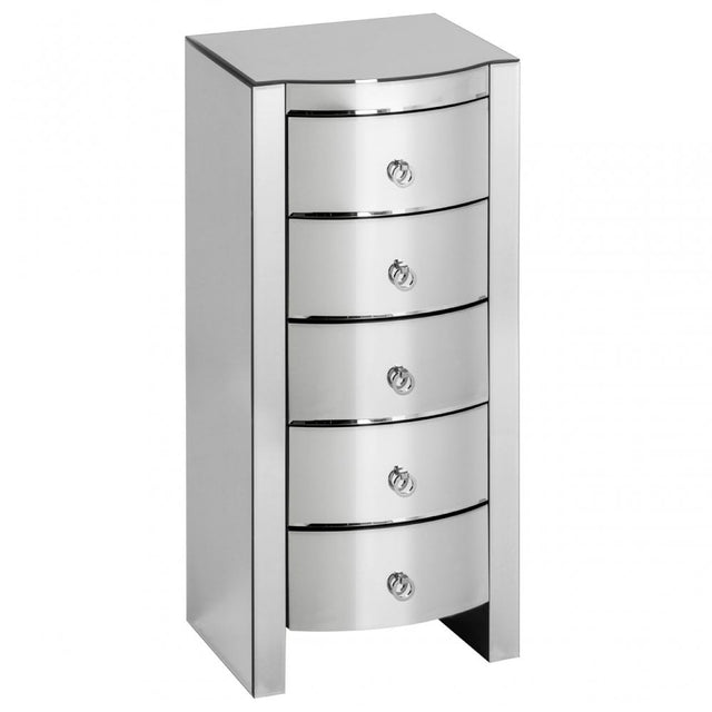 Verona Curved Tall Boy Drawers, Wood, Mirrored Glass