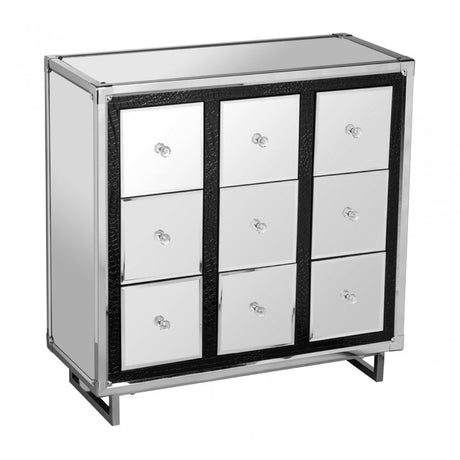 Drawer Cabinet, Leather, Glass, Stainless Steel, Black