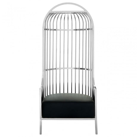 Elisa Silver Finish Dome Cage Chair, Foam, Stainless Steel, Black