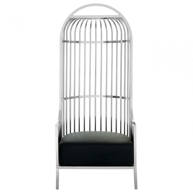 Elisa Silver Finish Dome Cage Chair, Foam, Stainless Steel, Black