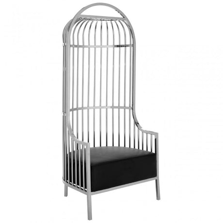 Elisa Silver Finish Dome Cage Chair, Foam, Stainless Steel, Black