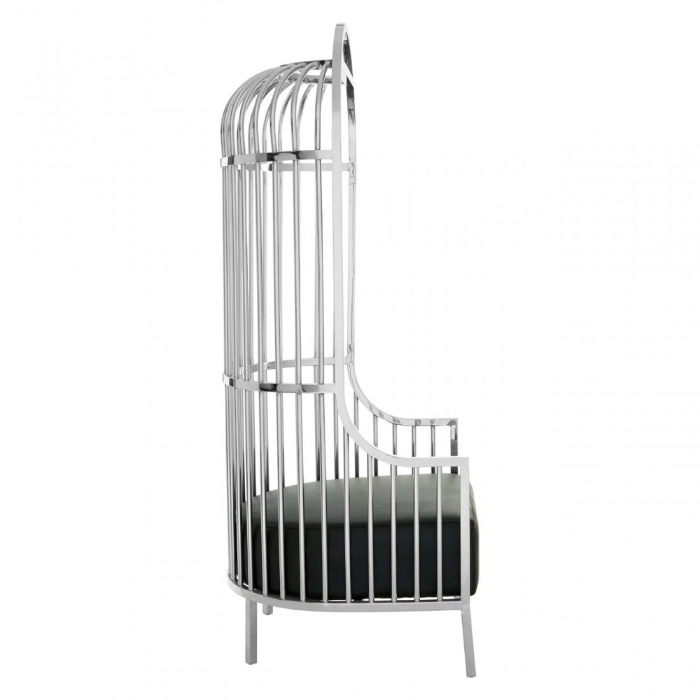 Elisa Silver Finish Dome Cage Chair, Foam, Stainless Steel, Black