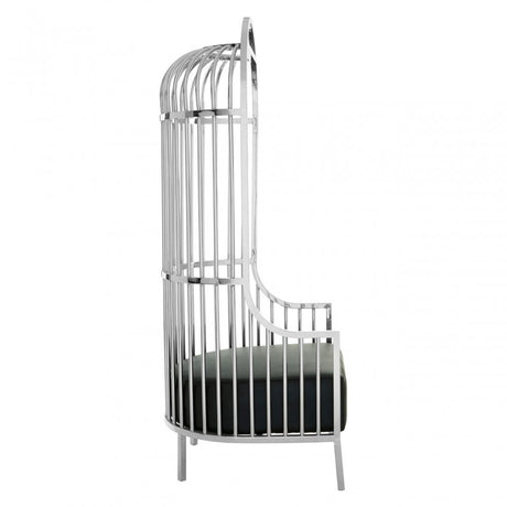 Elisa Silver Finish Dome Cage Chair, Foam, Stainless Steel, Black