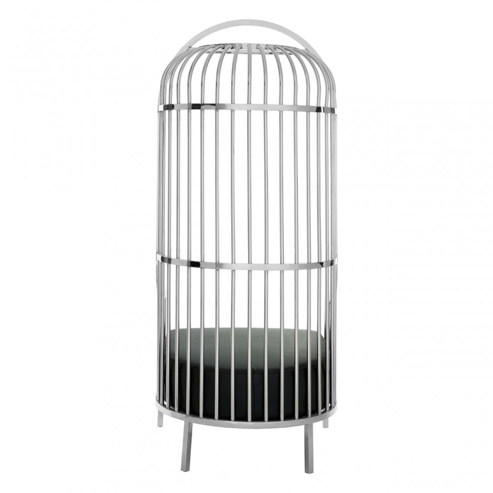 Elisa Silver Finish Dome Cage Chair, Foam, Stainless Steel, Black