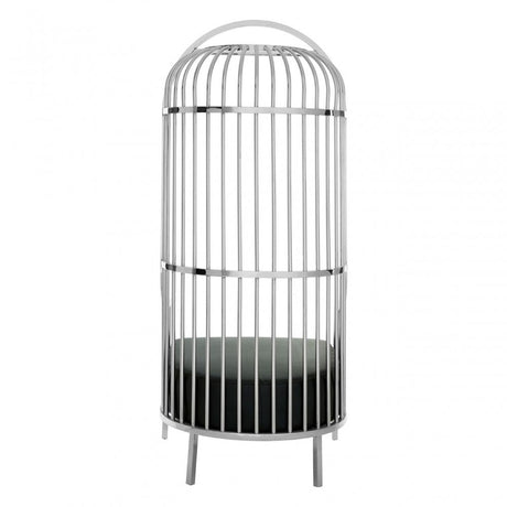 Elisa Silver Finish Dome Cage Chair, Foam, Stainless Steel, Black