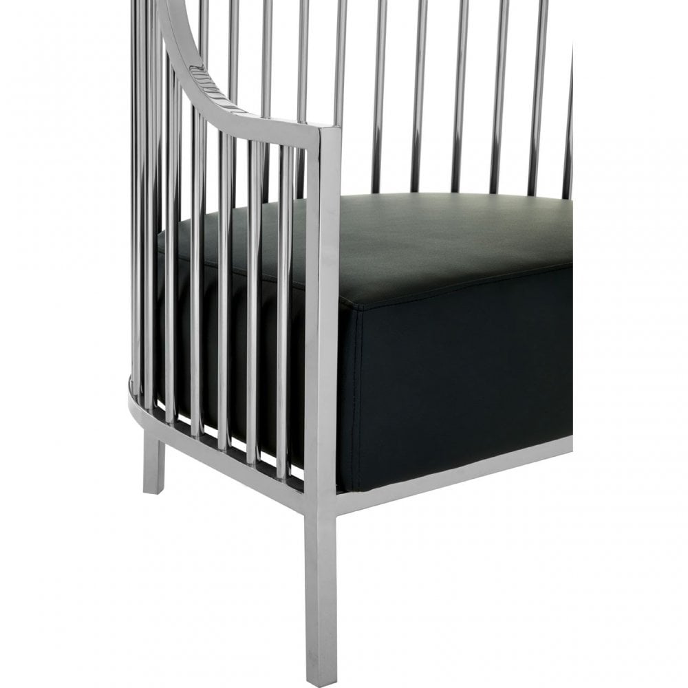 Elisa Silver Finish Dome Cage Chair, Foam, Stainless Steel, Black