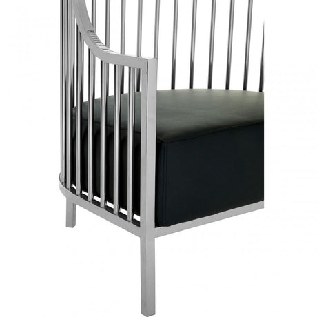 Elisa Silver Finish Dome Cage Chair, Foam, Stainless Steel, Black