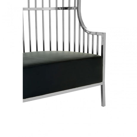 Elisa Silver Finish Dome Cage Chair, Foam, Stainless Steel, Black