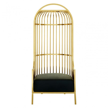 Elisa Gold Finish Dome Cage Chair, Foam, Stainless Steel, Gold