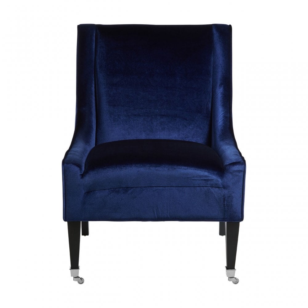 Downton Blue Velvet Chair, Birchwood, Cotton Rope / Rubber Webbing, Rubberwood, Blue