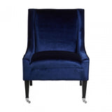 Downton Blue Velvet Chair, Birchwood, Cotton Rope / Rubber Webbing, Rubberwood, Blue