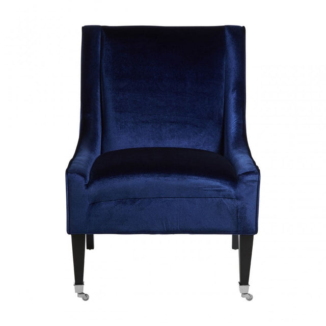 Downton Blue Velvet Chair, Birchwood, Cotton Rope / Rubber Webbing, Rubberwood, Blue