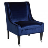 Downton Blue Velvet Chair, Birchwood, Cotton Rope / Rubber Webbing, Rubberwood, Blue