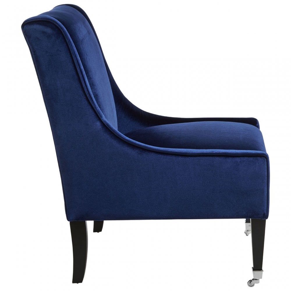 Downton Blue Velvet Chair, Birchwood, Cotton Rope / Rubber Webbing, Rubberwood, Blue