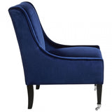 Downton Blue Velvet Chair, Birchwood, Cotton Rope / Rubber Webbing, Rubberwood, Blue