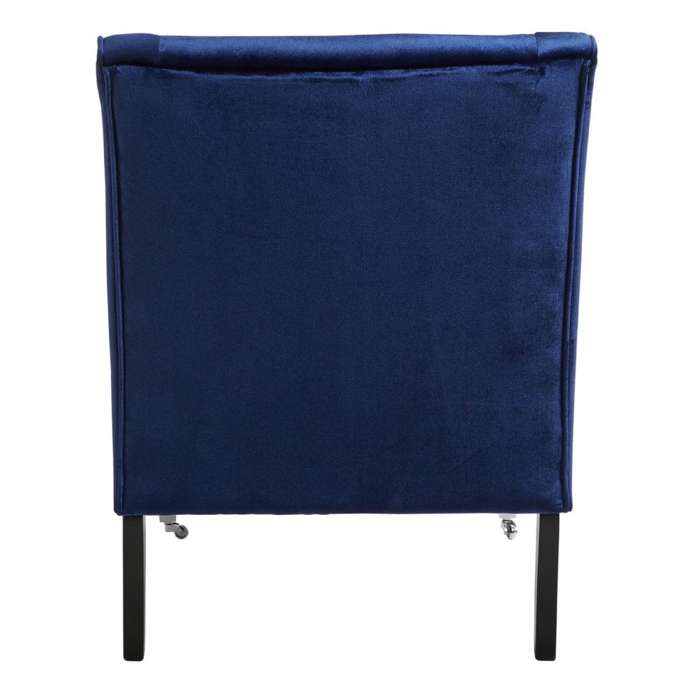 Downton Blue Velvet Chair, Birchwood, Cotton Rope / Rubber Webbing, Rubberwood, Blue