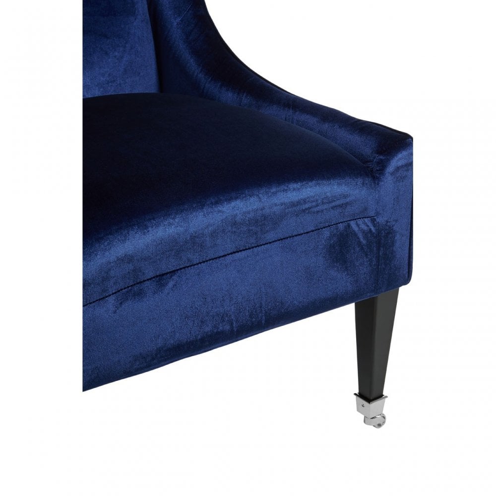 Downton Blue Velvet Chair, Birchwood, Cotton Rope / Rubber Webbing, Rubberwood, Blue