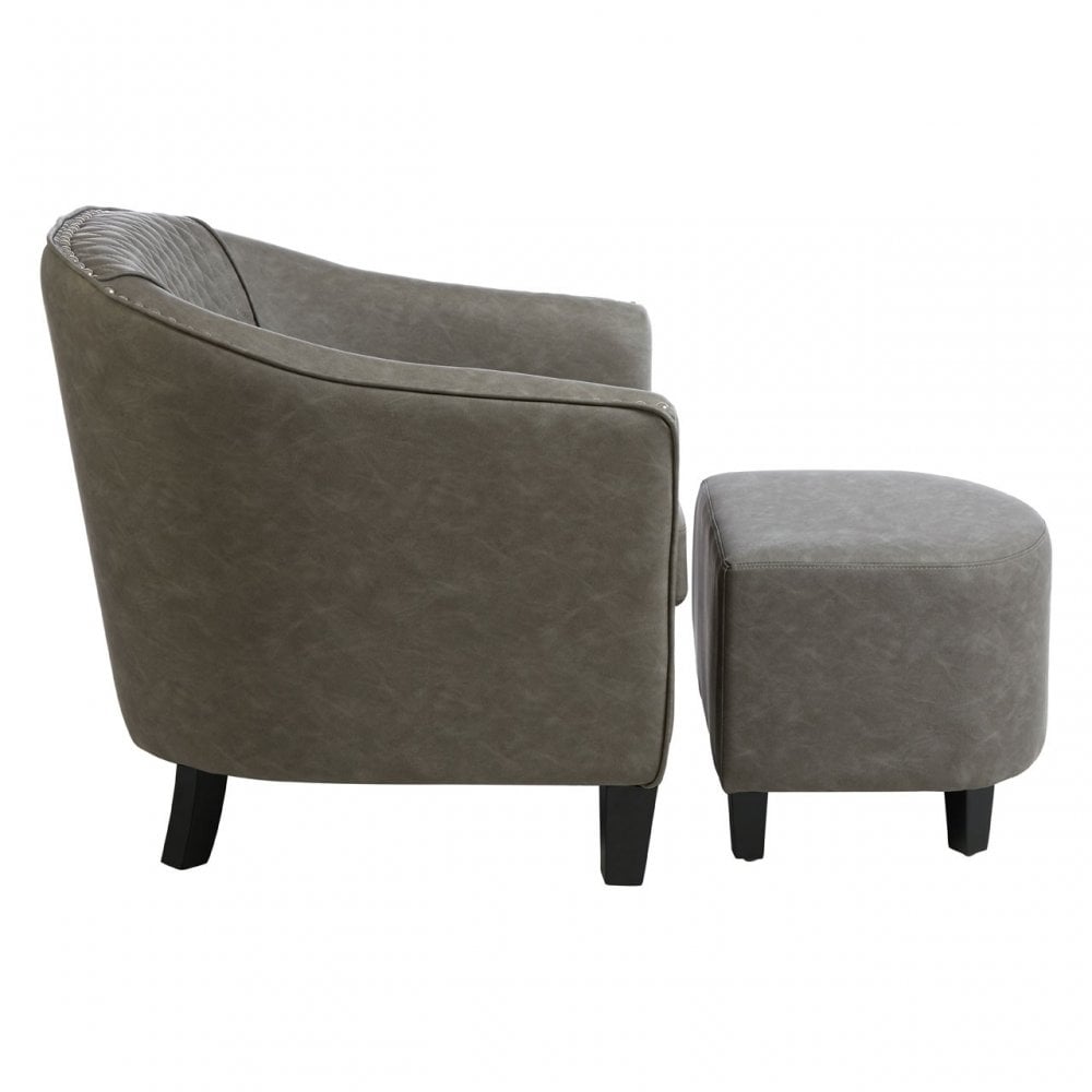 Derby Chair with Footstool, Foam, Rubberwood, Grey