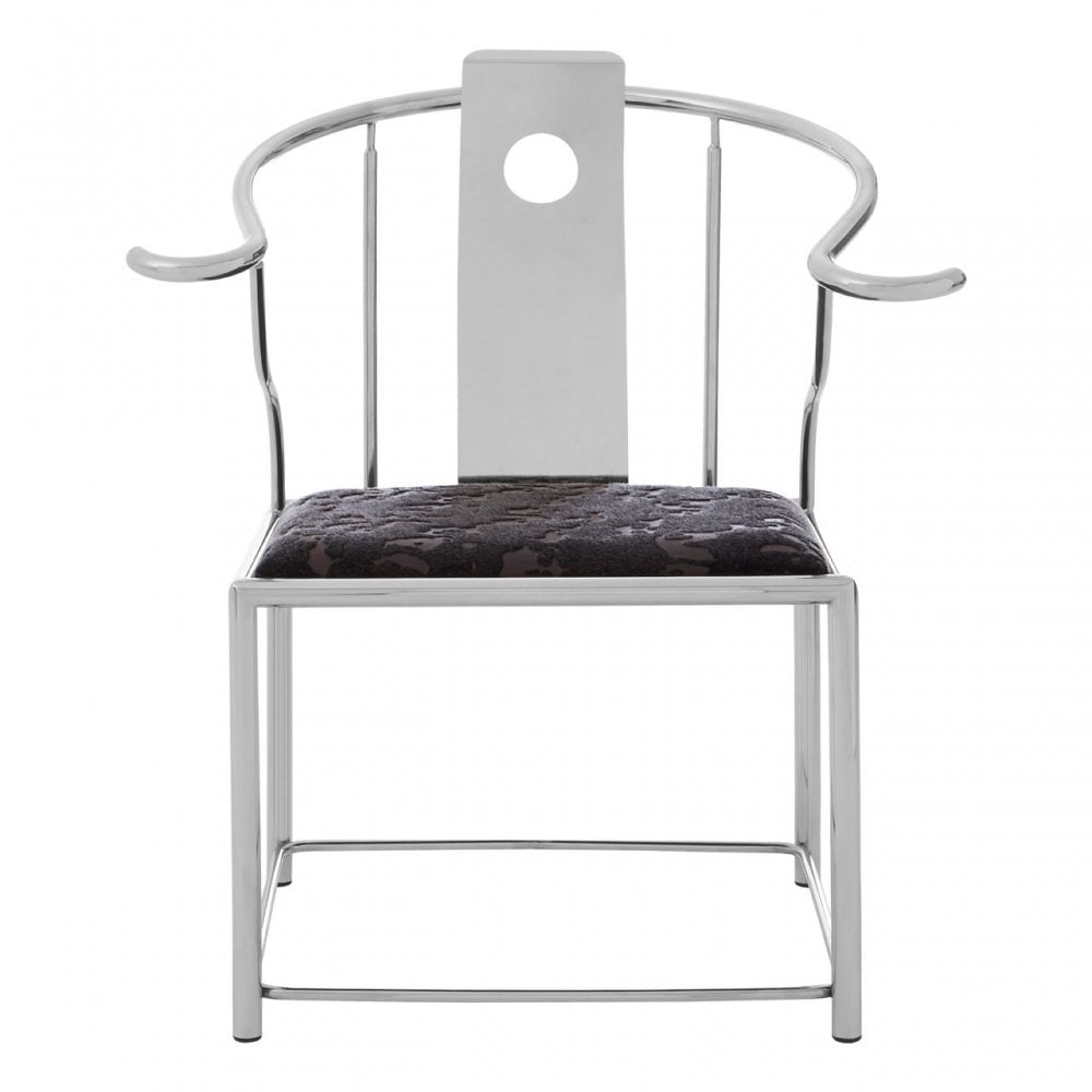Yasmin Black Velvet & Steel Chair, Sponge, Stainless Steel, Silver
