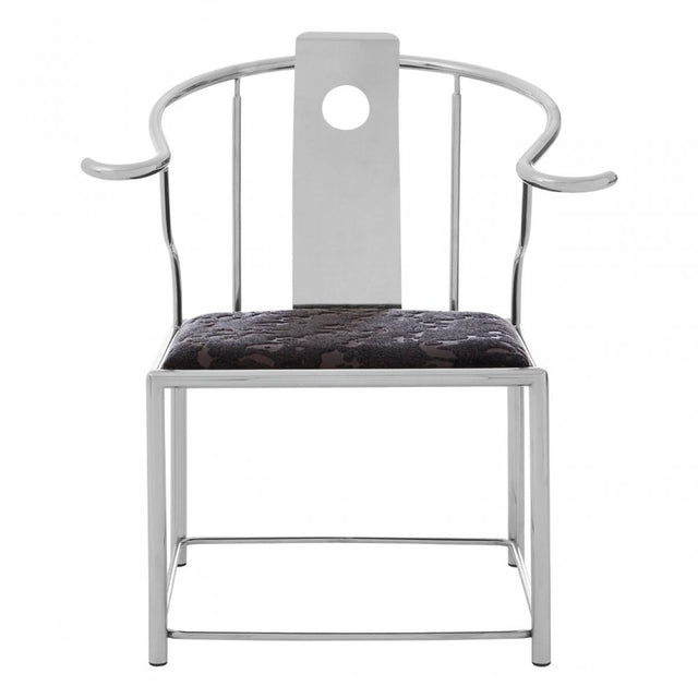 Yasmin Black Velvet & Steel Chair, Sponge, Stainless Steel, Silver