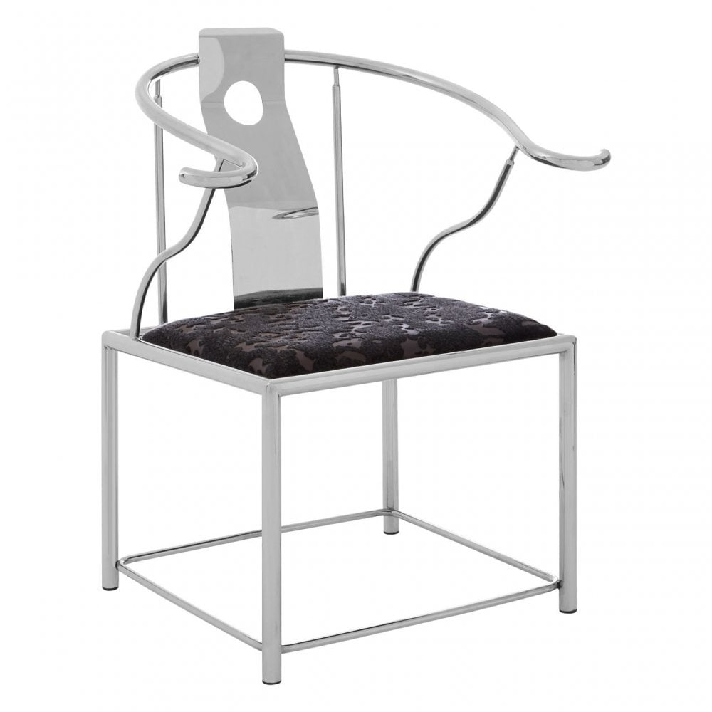 Yasmin Black Velvet & Steel Chair, Sponge, Stainless Steel, Silver