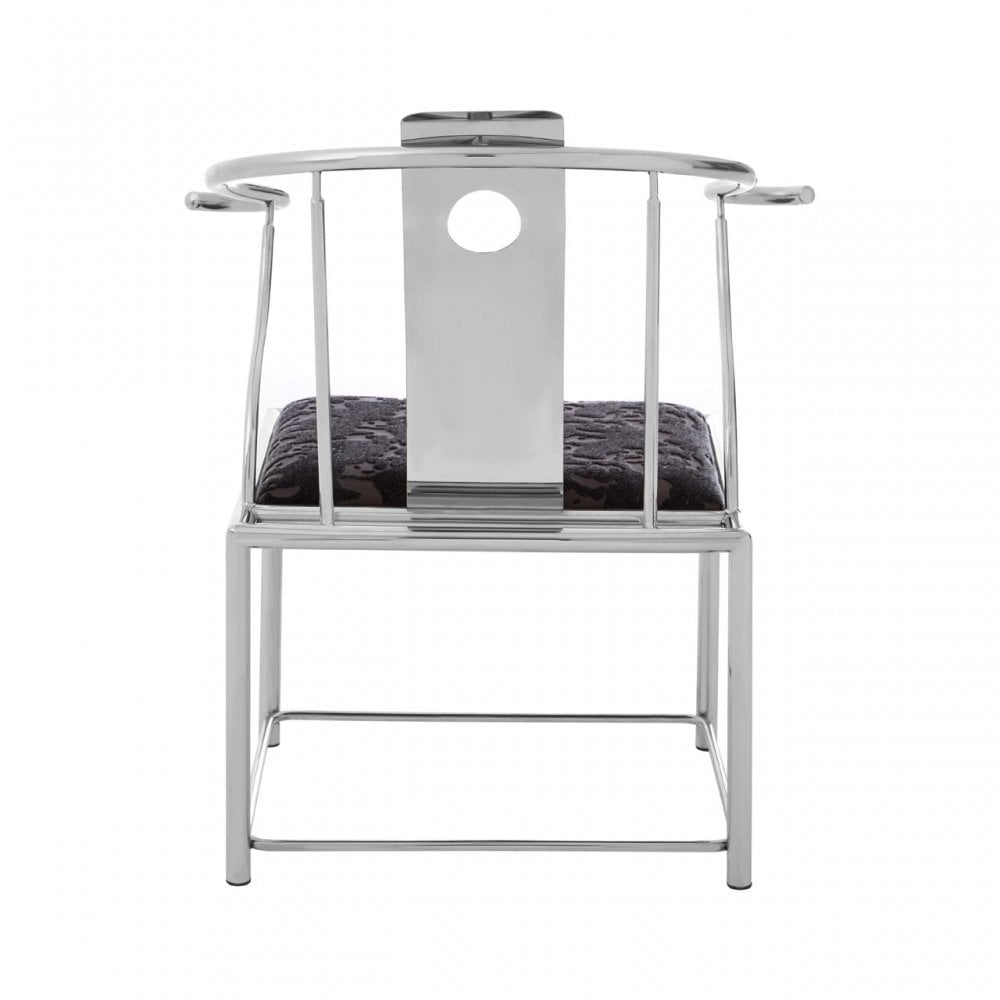 Yasmin Black Velvet & Steel Chair, Sponge, Stainless Steel, Silver