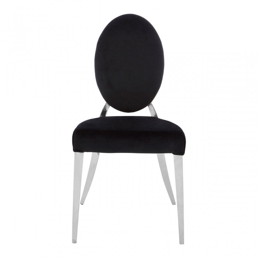 Yasmin Black Velvet & Steel Chair, Sponge, Stainless Steel, Silver