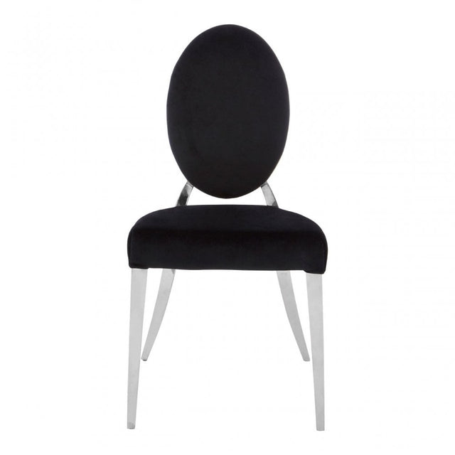 Yasmin Black Velvet & Steel Chair, Sponge, Stainless Steel, Silver