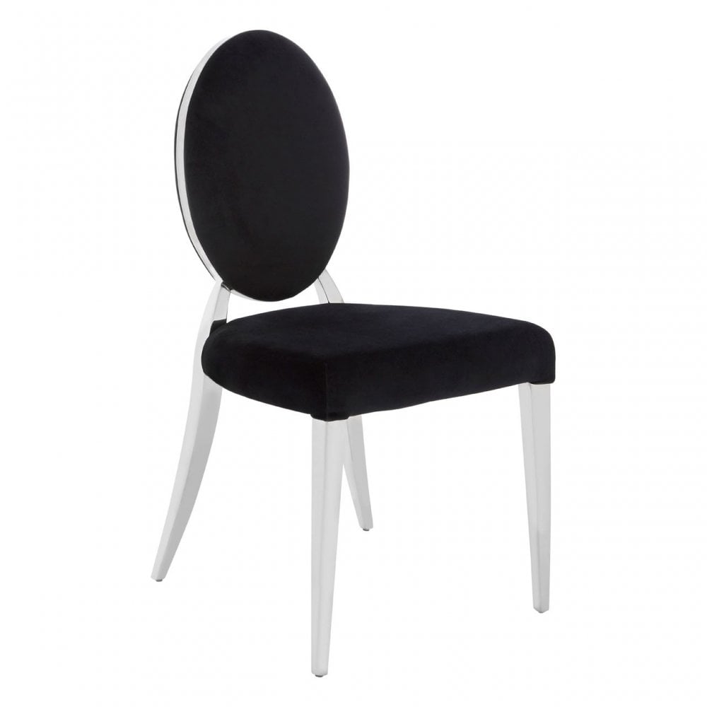 Yasmin Black Velvet & Steel Chair, Sponge, Stainless Steel, Silver