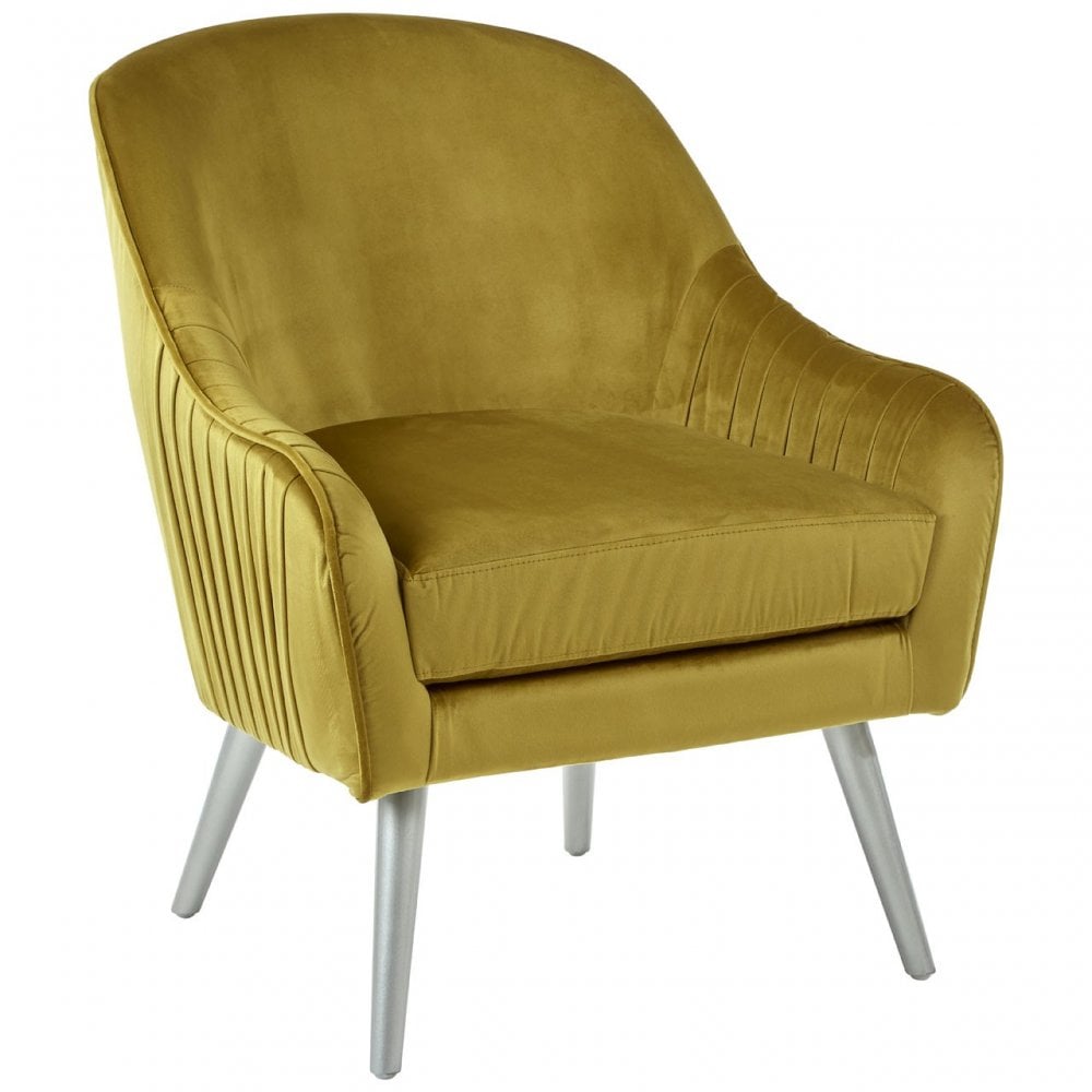 Louxor Mustard Velvet Armchair, Velvet, Wood, Yellow