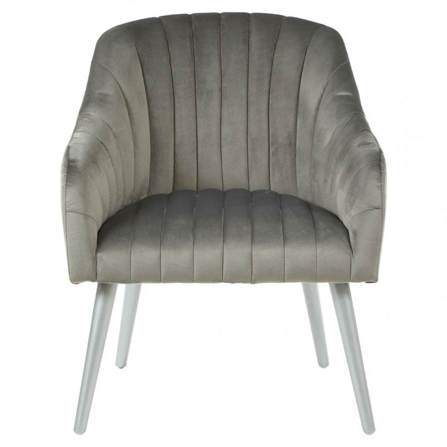 Louxor Grey Fabric Armchair, Wood, Silver