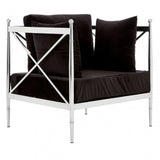 Donal Steel Velvet Silver Chair with Silver Lattice Arms