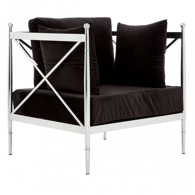 Donal Steel Velvet Silver Chair with Silver Lattice Arms