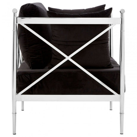 Donal Steel Velvet Silver Chair with Silver Lattice Arms