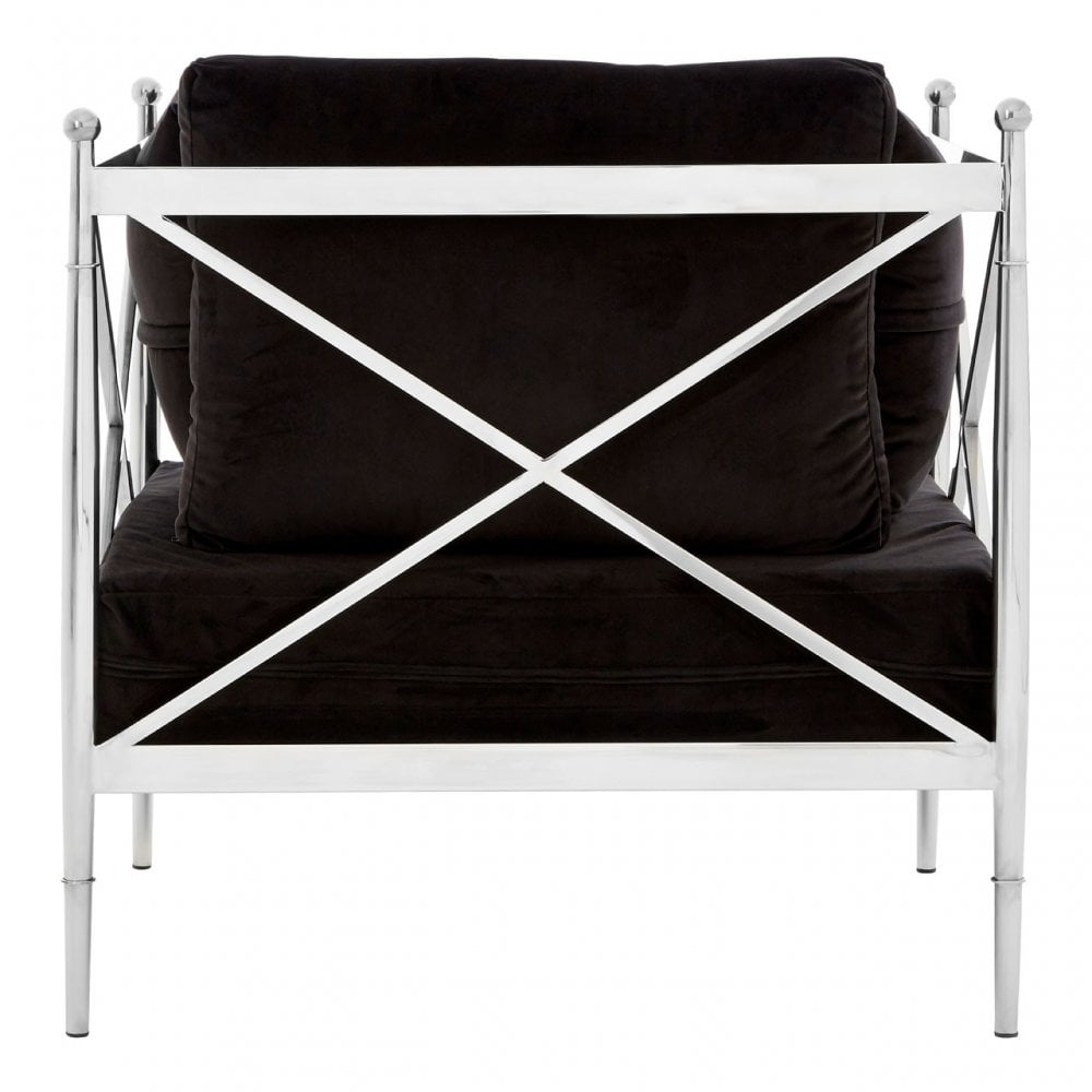 Donal Steel Velvet Silver Chair with Silver Lattice Arms