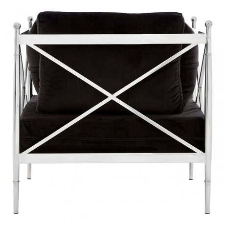 Donal Steel Velvet Silver Chair with Silver Lattice Arms