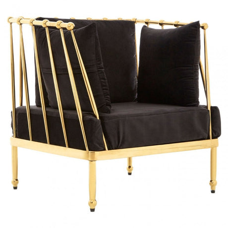 Donal Chair with Gold Finish Tapered Arms, Steel, Velvet, Black
