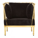 Donal Chair with Gold Finish Tapered Arms, Steel, Velvet, Black
