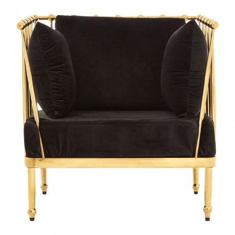 Donal Chair with Gold Finish Tapered Arms, Steel, Velvet, Black