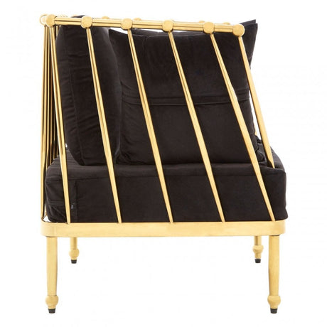 Donal Chair with Gold Finish Tapered Arms, Steel, Velvet, Black