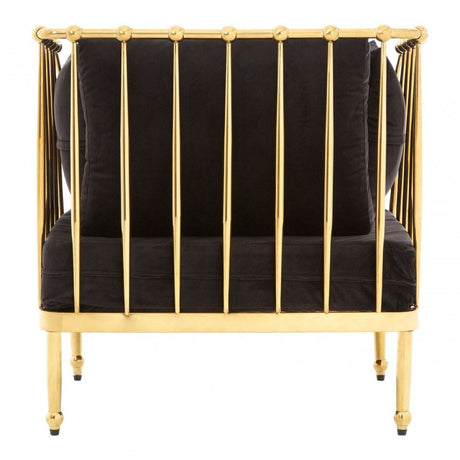 Donal Chair with Gold Finish Tapered Arms, Steel, Velvet, Black