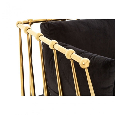 Donal Chair with Gold Finish Tapered Arms, Steel, Velvet, Black