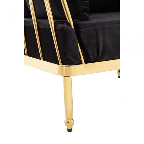 Donal Chair with Gold Finish Tapered Arms, Steel, Velvet, Black