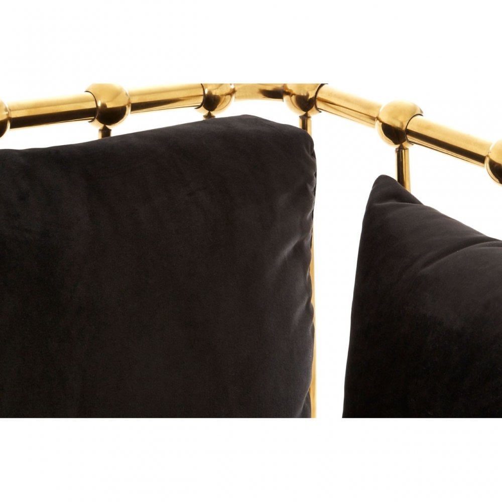 Donal Chair with Gold Finish Tapered Arms, Steel, Velvet, Black