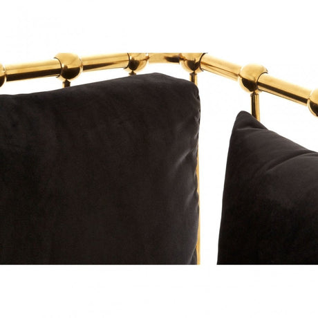 Donal Chair with Gold Finish Tapered Arms, Steel, Velvet, Black