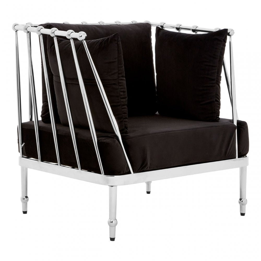 Donal Chair with Silver Finish Tapered Arms, Steel, Velvet