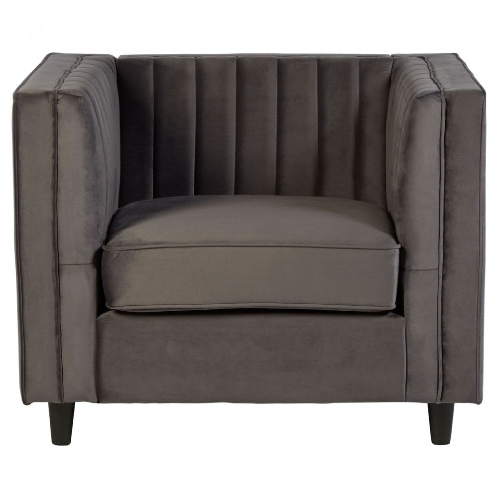 Farah Grey Velvet Chair, Eucalyptus Wood, Sponge, Wood, Grey