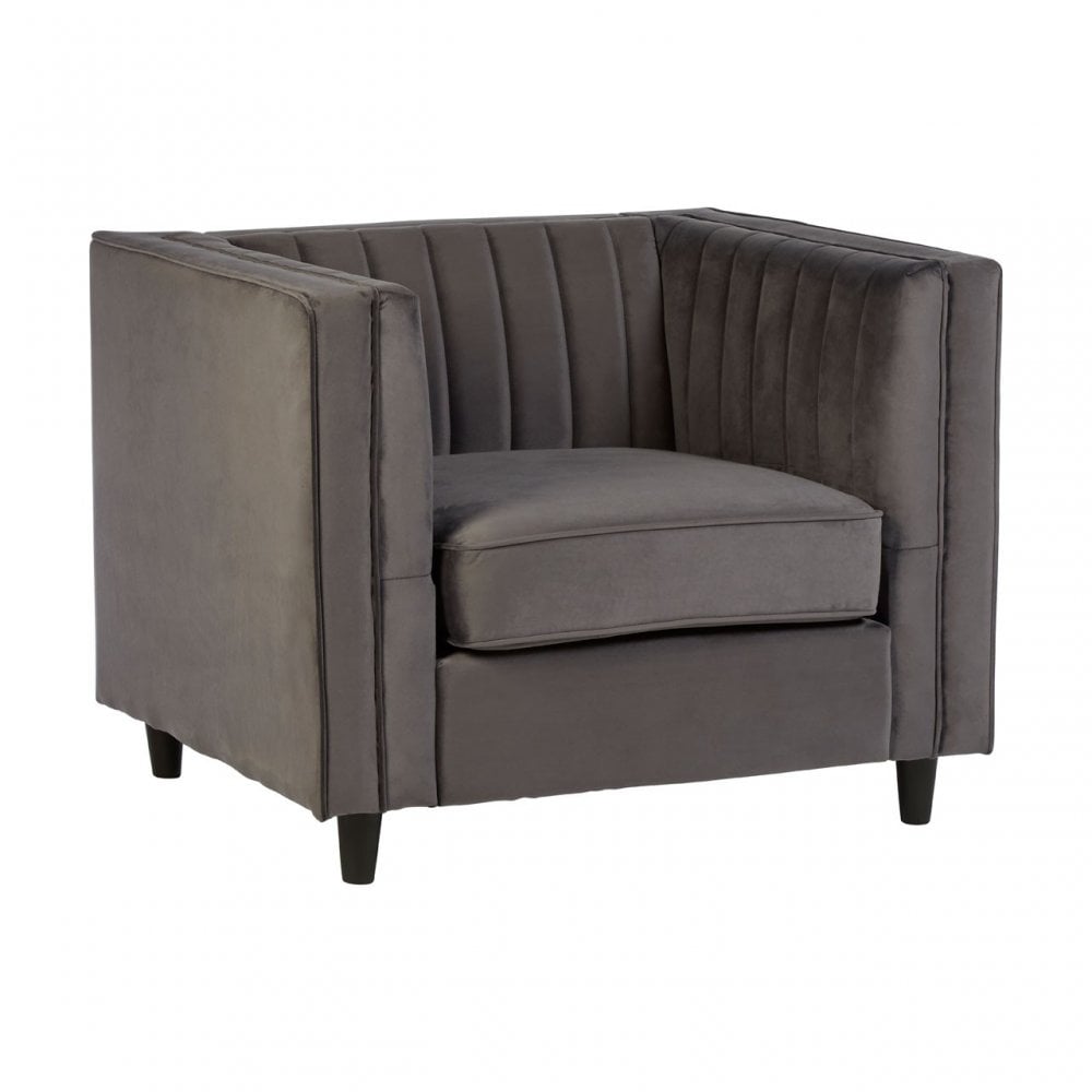 Farah Grey Velvet Chair, Eucalyptus Wood, Sponge, Wood, Grey