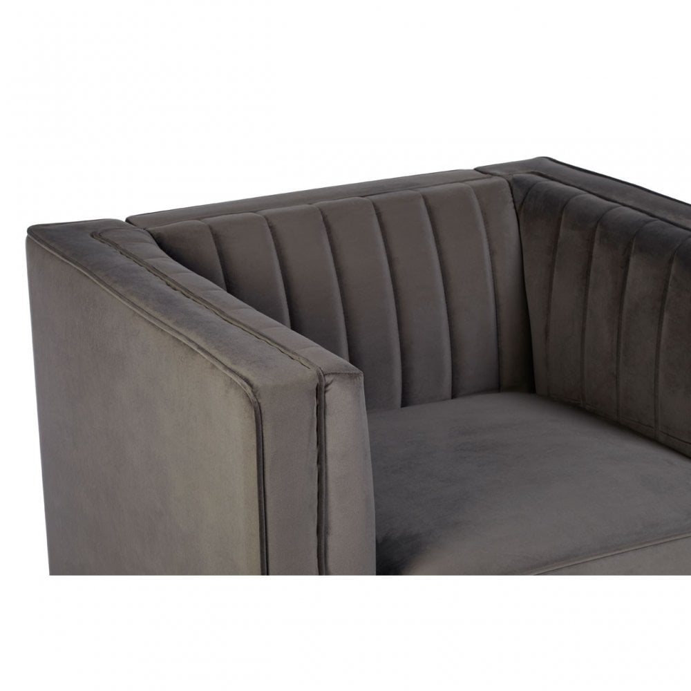 Farah Grey Velvet Chair, Eucalyptus Wood, Sponge, Wood, Grey